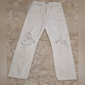 AGOLDE LOS ANGELES Premium Highrise Loose Fit  White Distressed Jeans Sz. 28X29